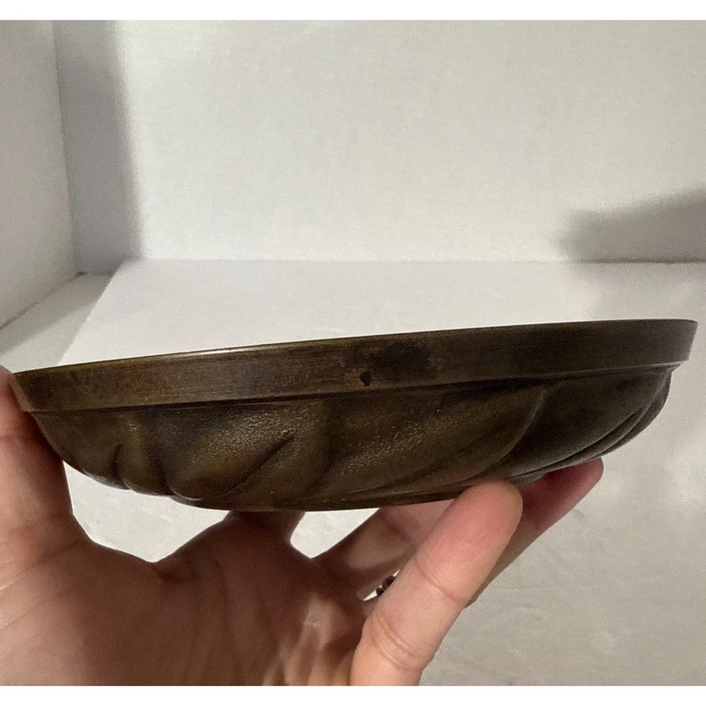 Vintage Brass Bowl-Made In India-Leaf‎ DesignTextured-6.5